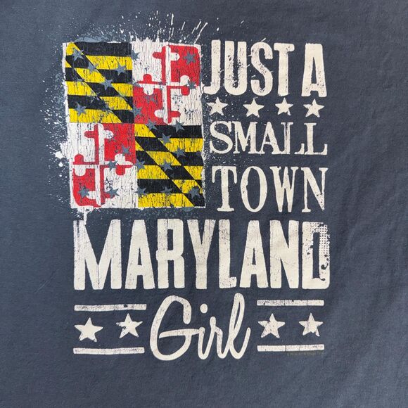 Just A Small Town Maryland Girl T-Shirt Women's M Blue MD Flag Vacation Trip Top - Picture 3 of 6
